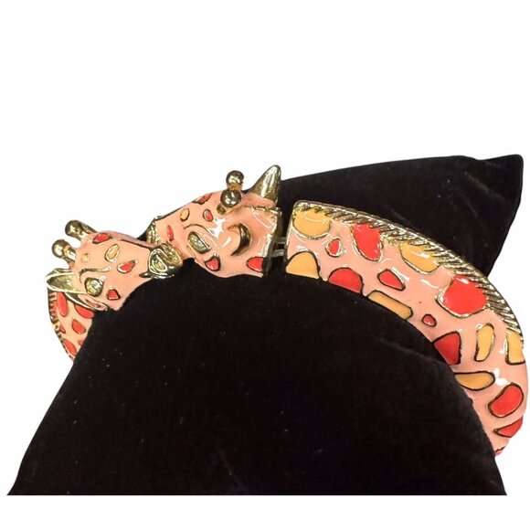 Vintage 1970s Pink Enamel Giraffe Head Stretch Bracelet – Whimsical Statement Je - Picture 10 of 12
